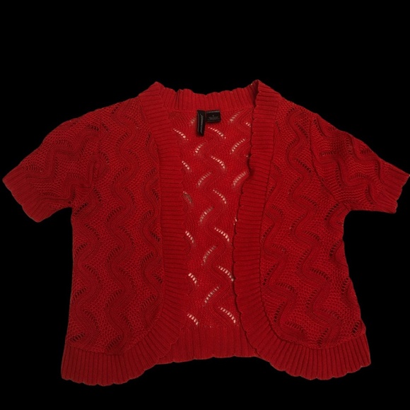 Red Open Front Shrug Sweater - Picture 7 of 7